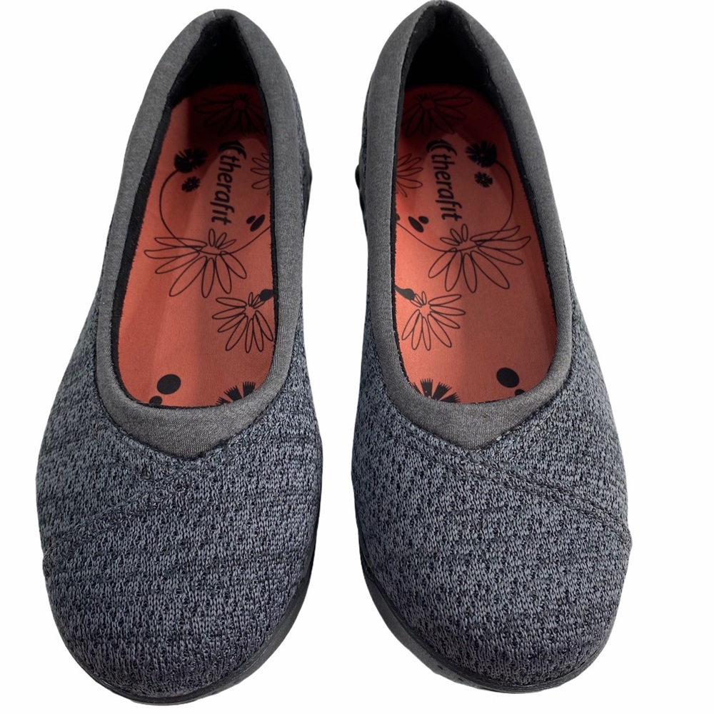 Therafit Riley Grey Black Ballet Flat Slip Ons